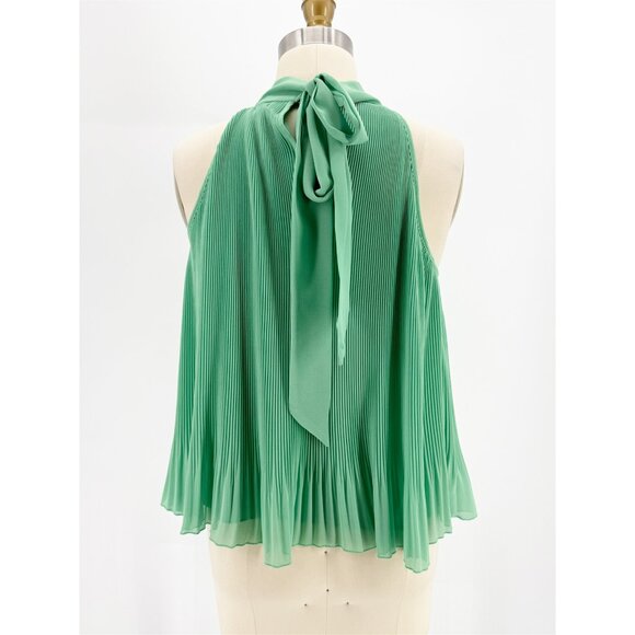VERONICA BEARD Alexa Bow Plissé Halter Top in Agate Green 4 - Picture 4 of 10